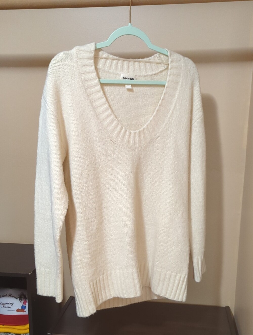 Cream V-Neck Knit Sweater